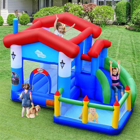 It features a basketball hoop and a roomy bouncing area for both adults and kids. . Wayfair bounce house